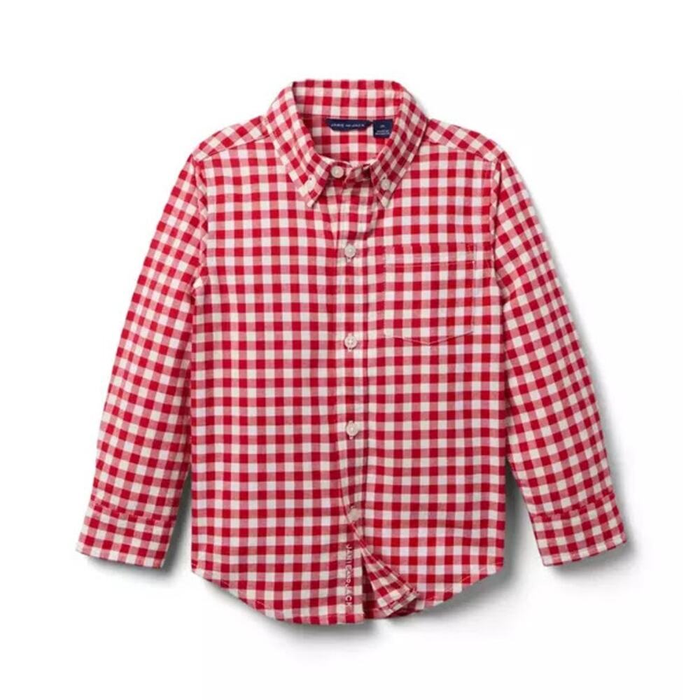 Janie and Jack Boys - Red Houndstooth Brushed Twill Shirt - Christmas - Size 16